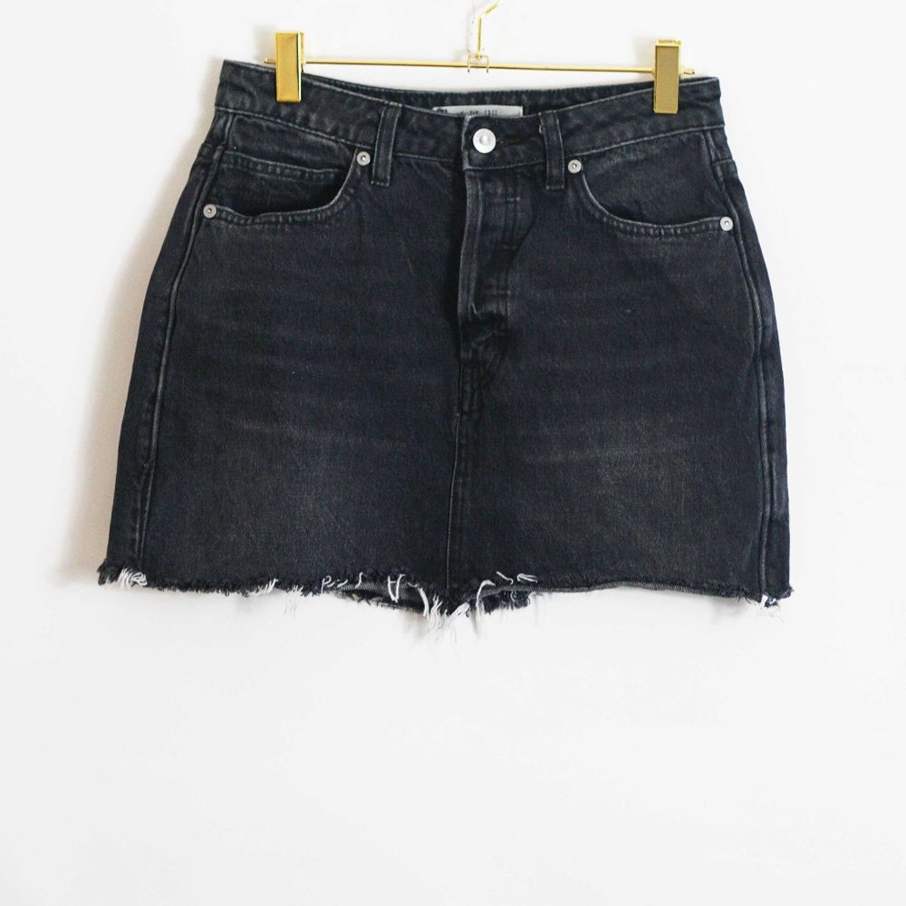 Free People Rugged A-Line Black Denim Mini Skirt - Picture 2 of 6